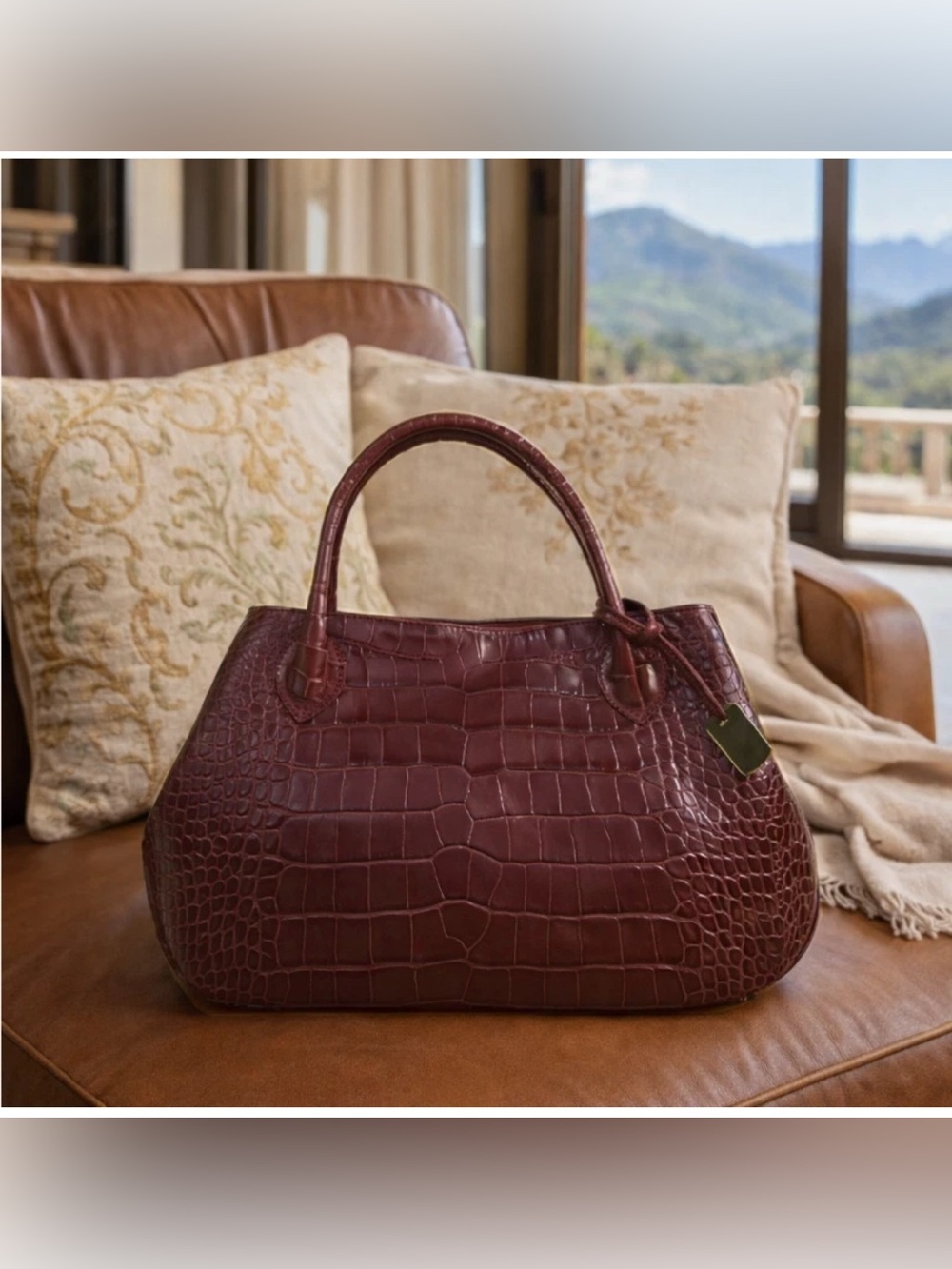 NEW FURLA Giselle Burgundy/Wine Red Distressed Embossed Leather Tote Bag/Satchel